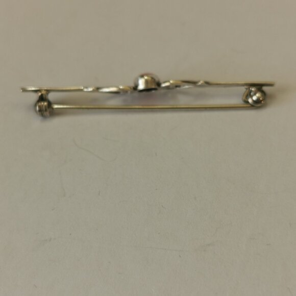 English Silver Vintage Double Heart Design Coral Stone Bar Brooch - Picture 5 of 10